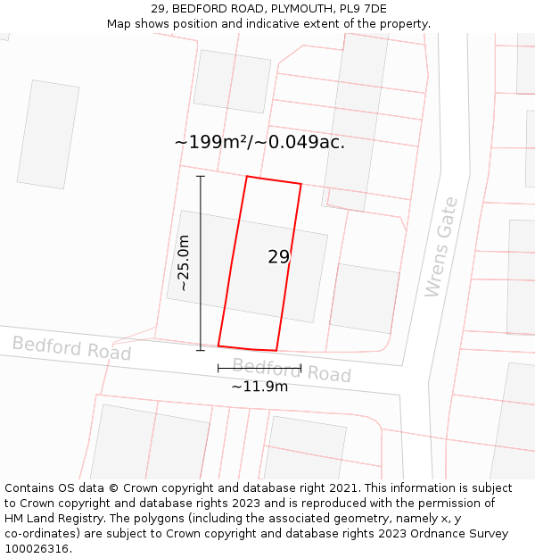 29, BEDFORD ROAD, PLYMOUTH, PL9 7DE: Plot and title map