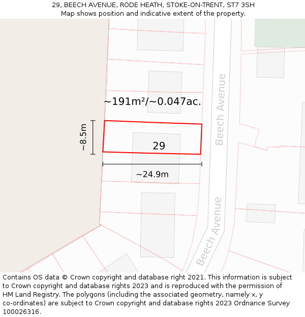 29, BEECH AVENUE, RODE HEATH, STOKE-ON-TRENT, ST7 3SH: Plot and title map