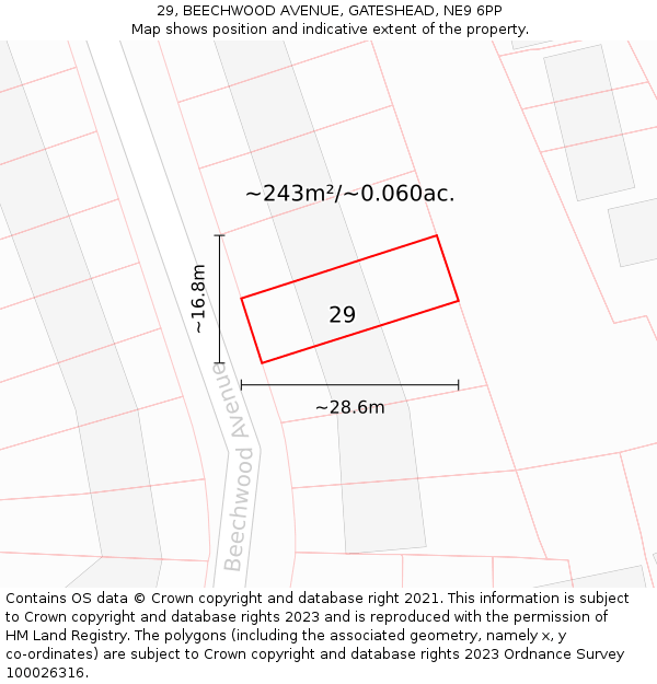 29, BEECHWOOD AVENUE, GATESHEAD, NE9 6PP: Plot and title map