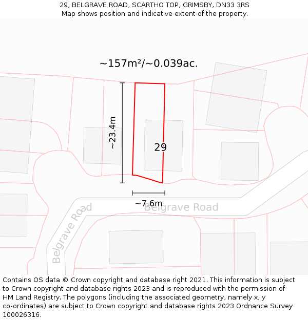 29, BELGRAVE ROAD, SCARTHO TOP, GRIMSBY, DN33 3RS: Plot and title map