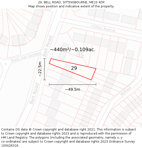 29, BELL ROAD, SITTINGBOURNE, ME10 4DP: Plot and title map