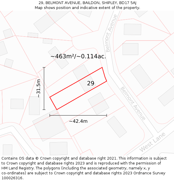 29, BELMONT AVENUE, BAILDON, SHIPLEY, BD17 5AJ: Plot and title map