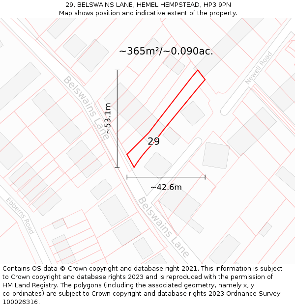 29, BELSWAINS LANE, HEMEL HEMPSTEAD, HP3 9PN: Plot and title map