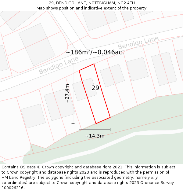 29, BENDIGO LANE, NOTTINGHAM, NG2 4EH: Plot and title map