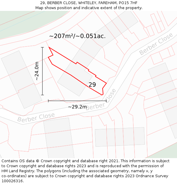 29, BERBER CLOSE, WHITELEY, FAREHAM, PO15 7HF: Plot and title map