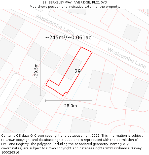 29, BERKELEY WAY, IVYBRIDGE, PL21 0YD: Plot and title map