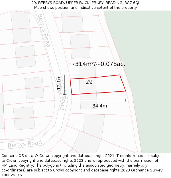 29, BERRYS ROAD, UPPER BUCKLEBURY, READING, RG7 6QL: Plot and title map