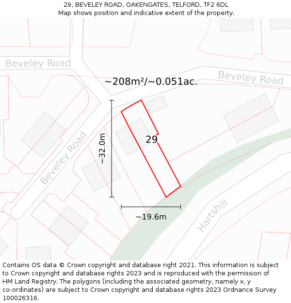 29, BEVELEY ROAD, OAKENGATES, TELFORD, TF2 6DL: Plot and title map