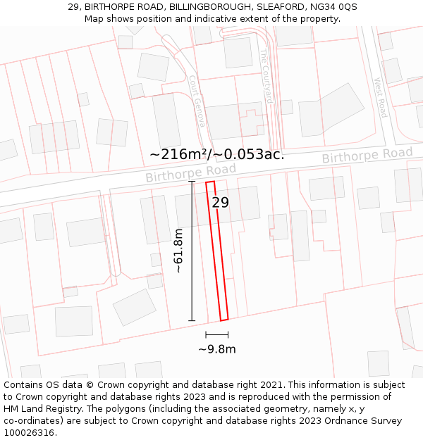 29, BIRTHORPE ROAD, BILLINGBOROUGH, SLEAFORD, NG34 0QS: Plot and title map