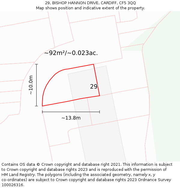 29, BISHOP HANNON DRIVE, CARDIFF, CF5 3QQ: Plot and title map