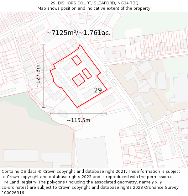 29, BISHOPS COURT, SLEAFORD, NG34 7BQ: Plot and title map