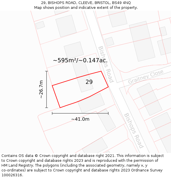 29, BISHOPS ROAD, CLEEVE, BRISTOL, BS49 4NQ: Plot and title map