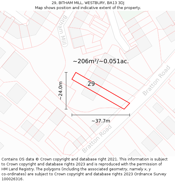 29, BITHAM MILL, WESTBURY, BA13 3DJ: Plot and title map