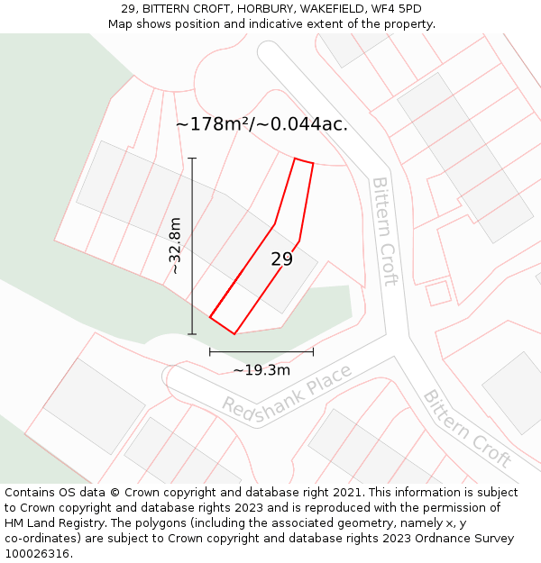 29, BITTERN CROFT, HORBURY, WAKEFIELD, WF4 5PD: Plot and title map