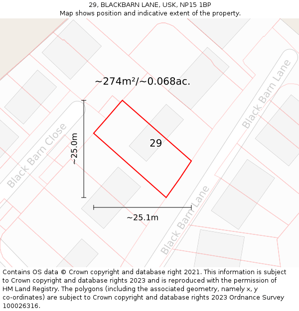 29, BLACKBARN LANE, USK, NP15 1BP: Plot and title map