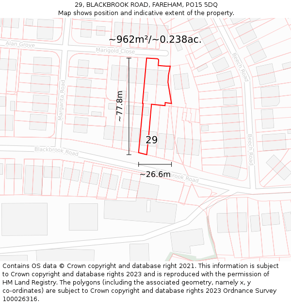 29, BLACKBROOK ROAD, FAREHAM, PO15 5DQ: Plot and title map