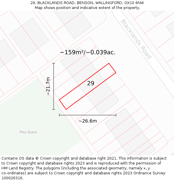 29, BLACKLANDS ROAD, BENSON, WALLINGFORD, OX10 6NW: Plot and title map