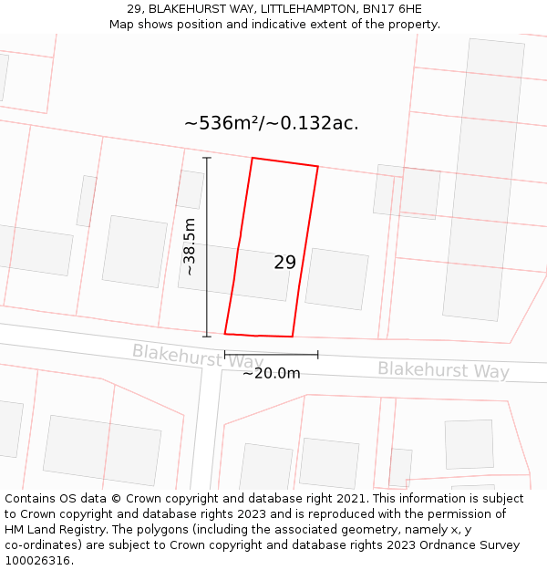 29, BLAKEHURST WAY, LITTLEHAMPTON, BN17 6HE: Plot and title map