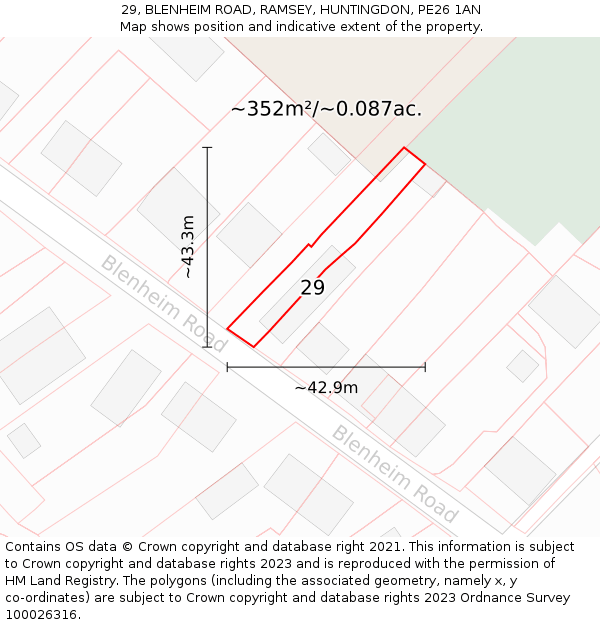 29, BLENHEIM ROAD, RAMSEY, HUNTINGDON, PE26 1AN: Plot and title map