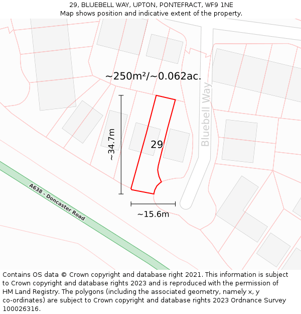 29, BLUEBELL WAY, UPTON, PONTEFRACT, WF9 1NE: Plot and title map