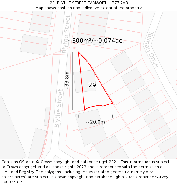 29, BLYTHE STREET, TAMWORTH, B77 2AB: Plot and title map