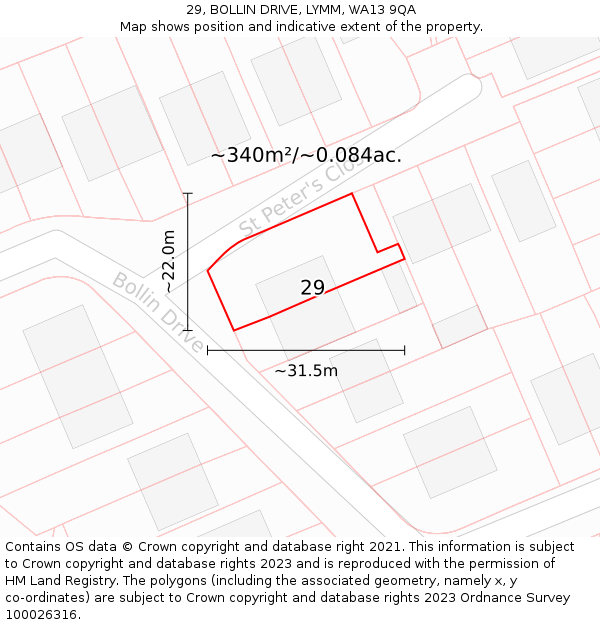 29, BOLLIN DRIVE, LYMM, WA13 9QA: Plot and title map