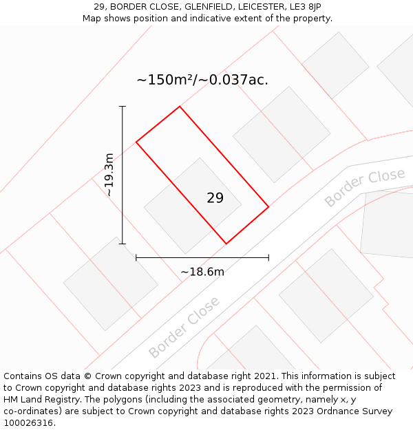 29, BORDER CLOSE, GLENFIELD, LEICESTER, LE3 8JP: Plot and title map