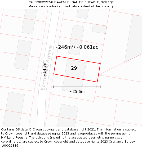 29, BORROWDALE AVENUE, GATLEY, CHEADLE, SK8 4QE: Plot and title map