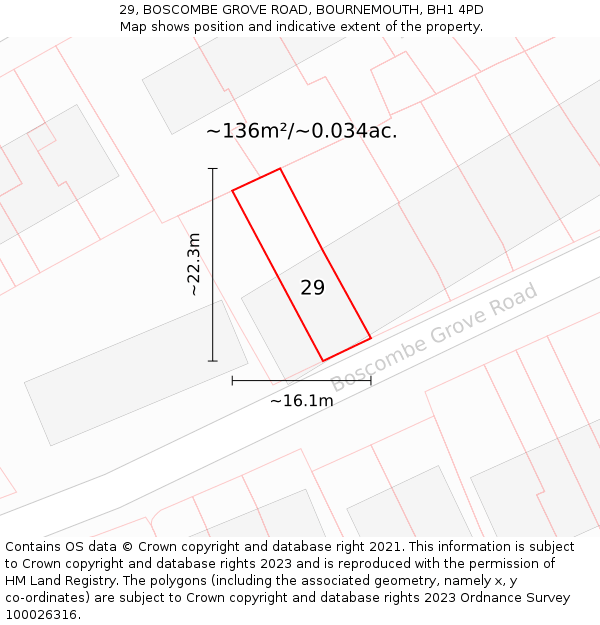 29, BOSCOMBE GROVE ROAD, BOURNEMOUTH, BH1 4PD: Plot and title map