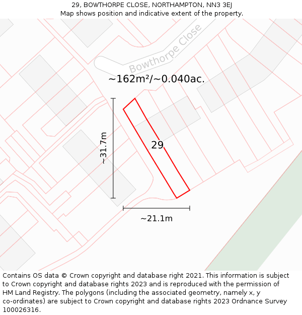 29, BOWTHORPE CLOSE, NORTHAMPTON, NN3 3EJ: Plot and title map