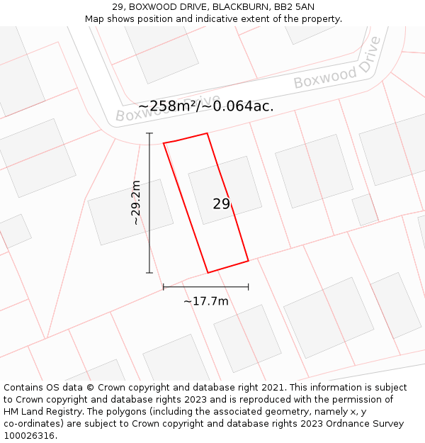 29, BOXWOOD DRIVE, BLACKBURN, BB2 5AN: Plot and title map