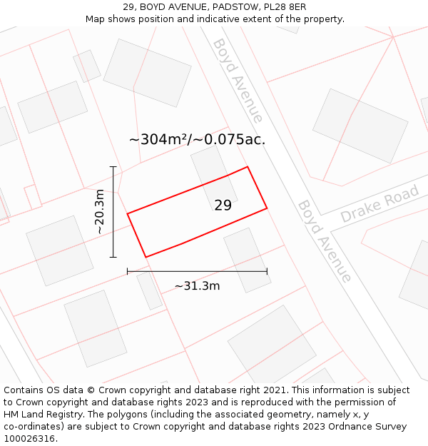 29, BOYD AVENUE, PADSTOW, PL28 8ER: Plot and title map