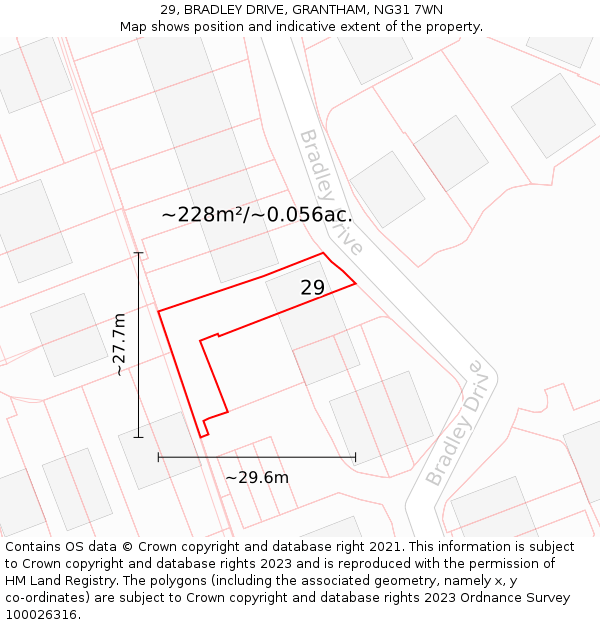 29, BRADLEY DRIVE, GRANTHAM, NG31 7WN: Plot and title map