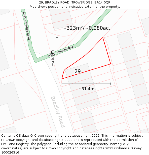 29, BRADLEY ROAD, TROWBRIDGE, BA14 0QR: Plot and title map