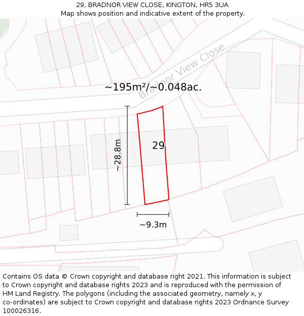 29, BRADNOR VIEW CLOSE, KINGTON, HR5 3UA: Plot and title map
