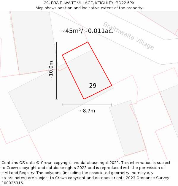 29, BRAITHWAITE VILLAGE, KEIGHLEY, BD22 6PX: Plot and title map