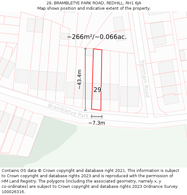 29, BRAMBLETYE PARK ROAD, REDHILL, RH1 6JA: Plot and title map