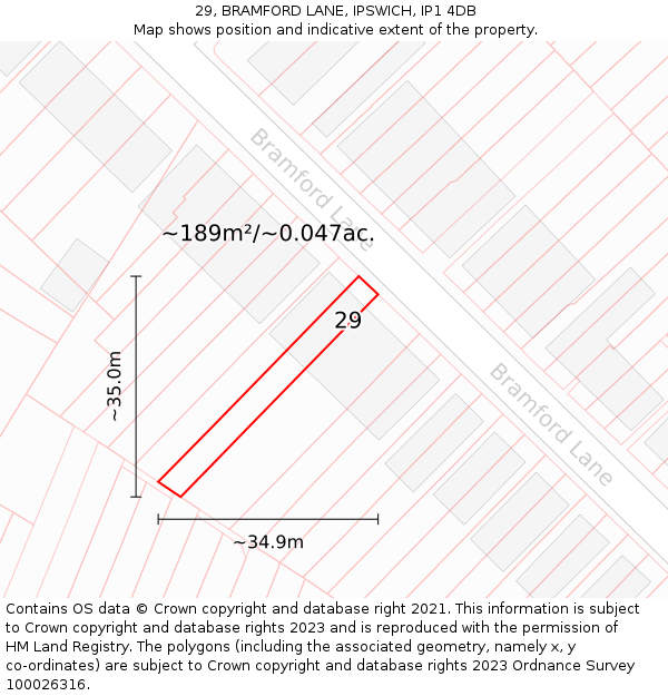 29, BRAMFORD LANE, IPSWICH, IP1 4DB: Plot and title map