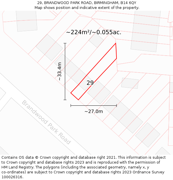 29, BRANDWOOD PARK ROAD, BIRMINGHAM, B14 6QY: Plot and title map