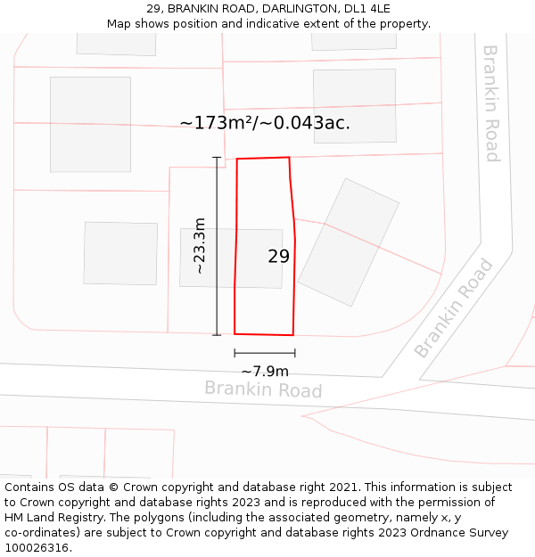 29, BRANKIN ROAD, DARLINGTON, DL1 4LE: Plot and title map