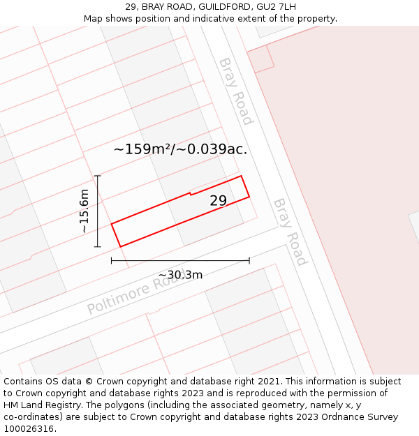 29, BRAY ROAD, GUILDFORD, GU2 7LH: Plot and title map