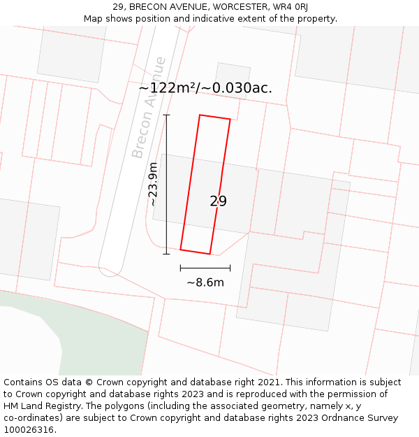 29, BRECON AVENUE, WORCESTER, WR4 0RJ: Plot and title map