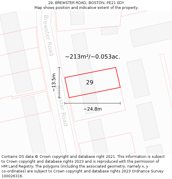 29, BREWSTER ROAD, BOSTON, PE21 0DY: Plot and title map