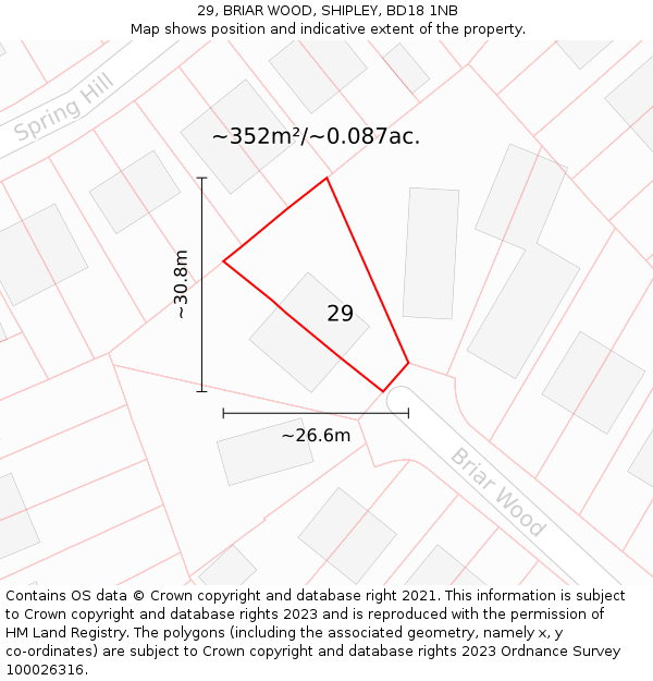 29, BRIAR WOOD, SHIPLEY, BD18 1NB: Plot and title map