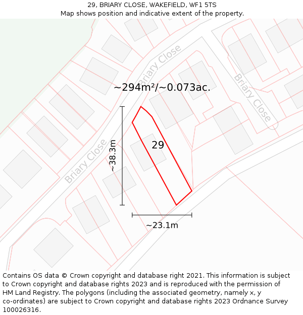 29, BRIARY CLOSE, WAKEFIELD, WF1 5TS: Plot and title map