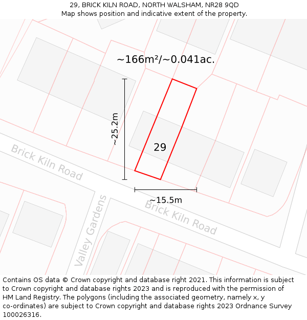 29, BRICK KILN ROAD, NORTH WALSHAM, NR28 9QD: Plot and title map