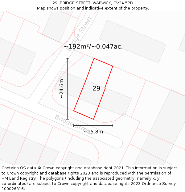 29, BRIDGE STREET, WARWICK, CV34 5PD: Plot and title map