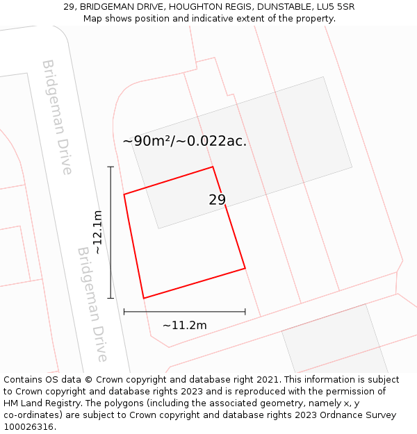 29, BRIDGEMAN DRIVE, HOUGHTON REGIS, DUNSTABLE, LU5 5SR: Plot and title map