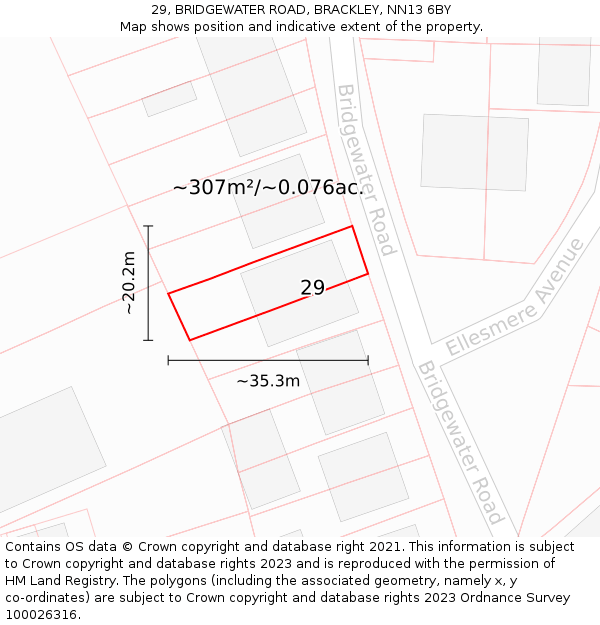 29, BRIDGEWATER ROAD, BRACKLEY, NN13 6BY: Plot and title map