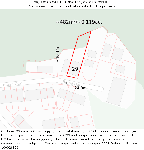 29, BROAD OAK, HEADINGTON, OXFORD, OX3 8TS: Plot and title map